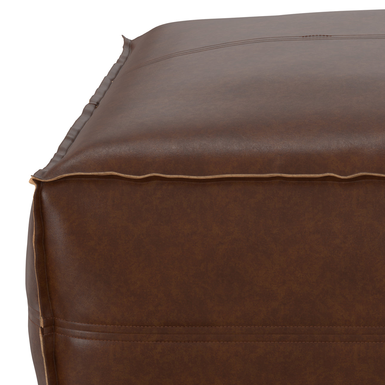 Ascendant Faux Leather Square Pouf with Top Stitching Detail
