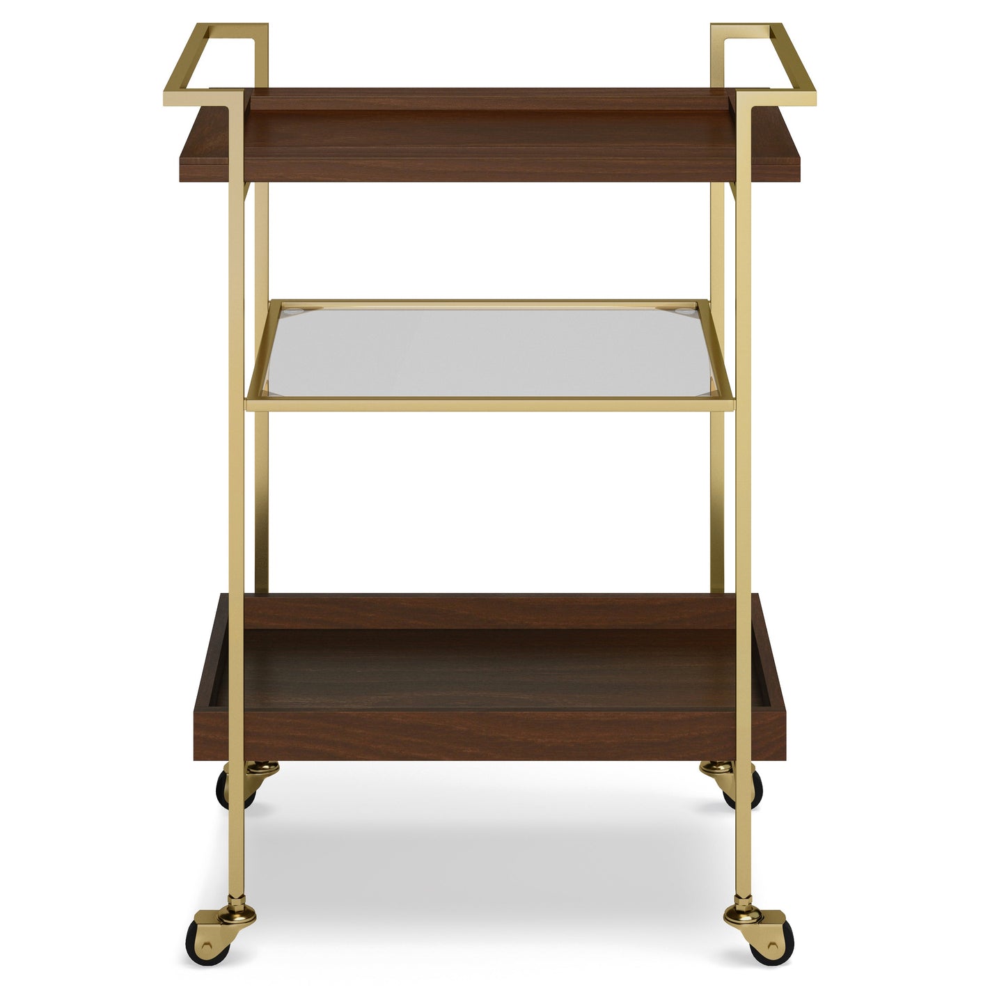 26" Bar Cart with Tempered Glass Middle Shelf and Metal Base