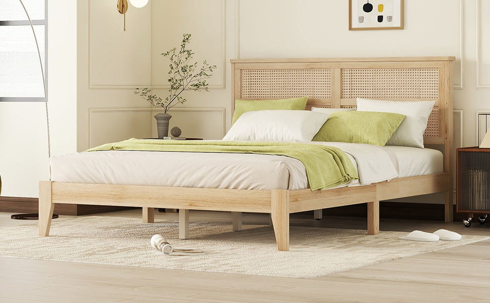 Queen Size Bed with Rattan Headboard