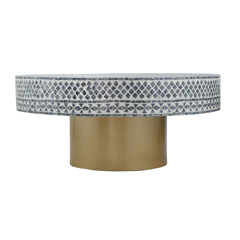 Alacrits Round Coffee Table with Capiz Design and Pedestal Base