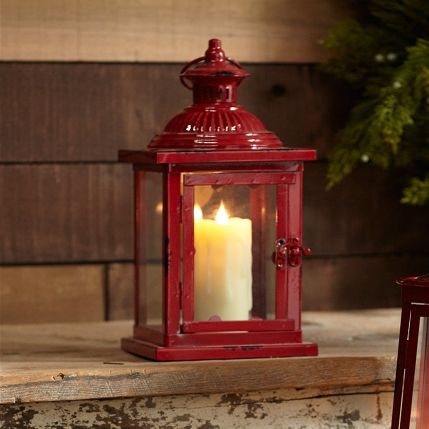 Antique Style Red Metal Lantern, Set of 2