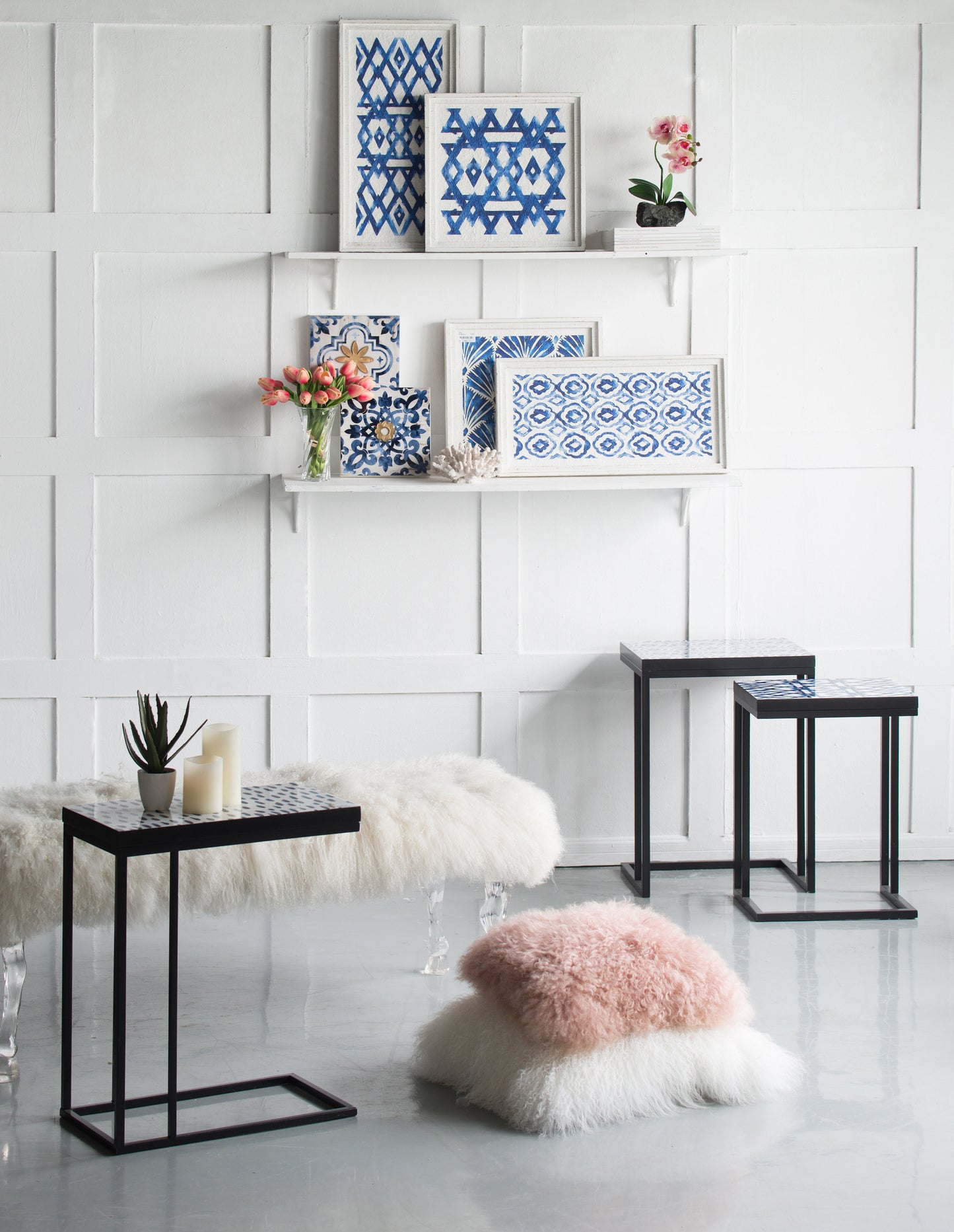 Wall Art with Wood Frame and Bold Patterns, Set of 2