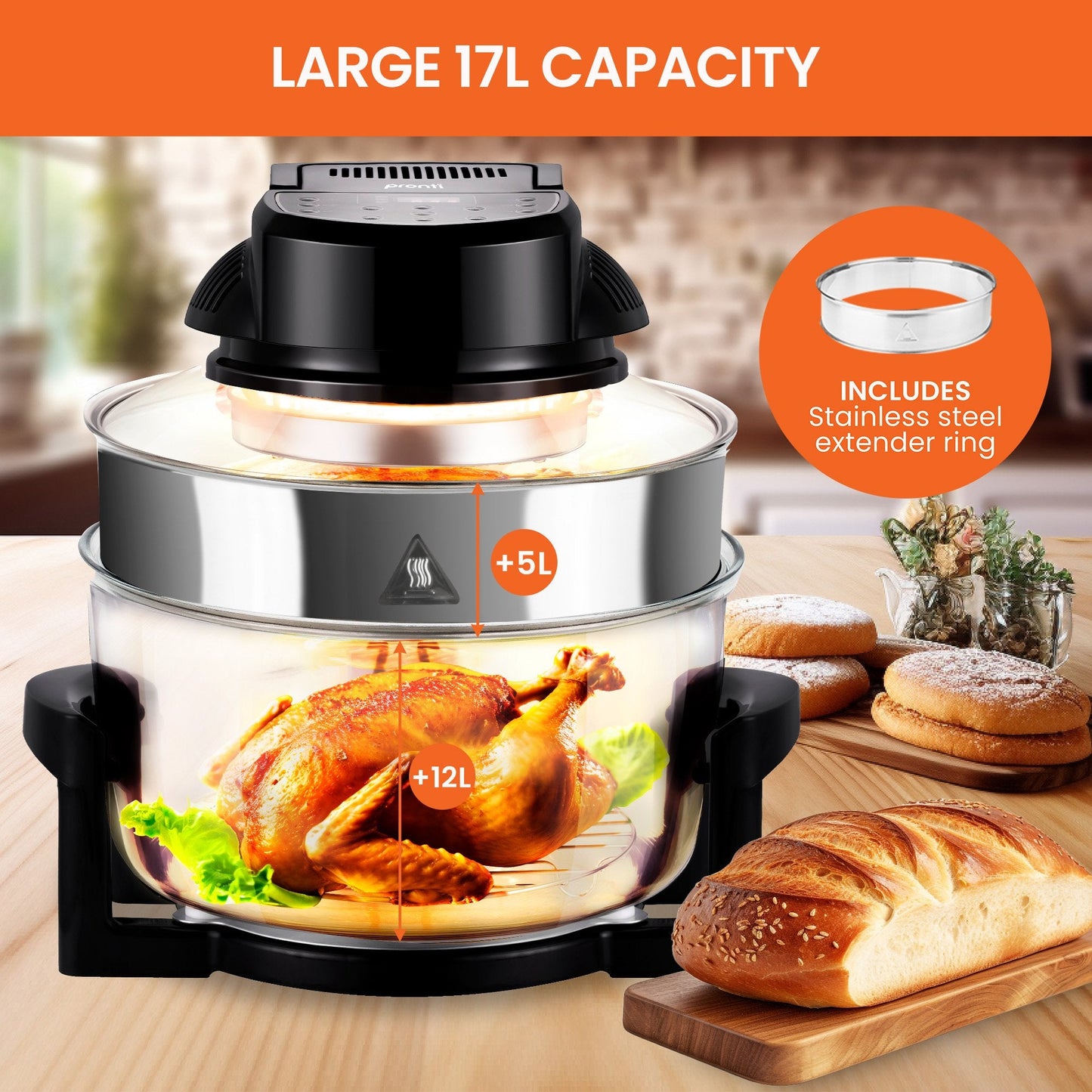 Pronti 17L Digital Convection Oven Broiler Cooker (Black)