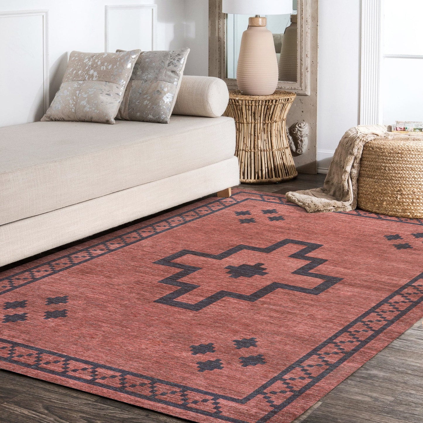 Korsa Geometric Medallion Machine-Washable Area Rug