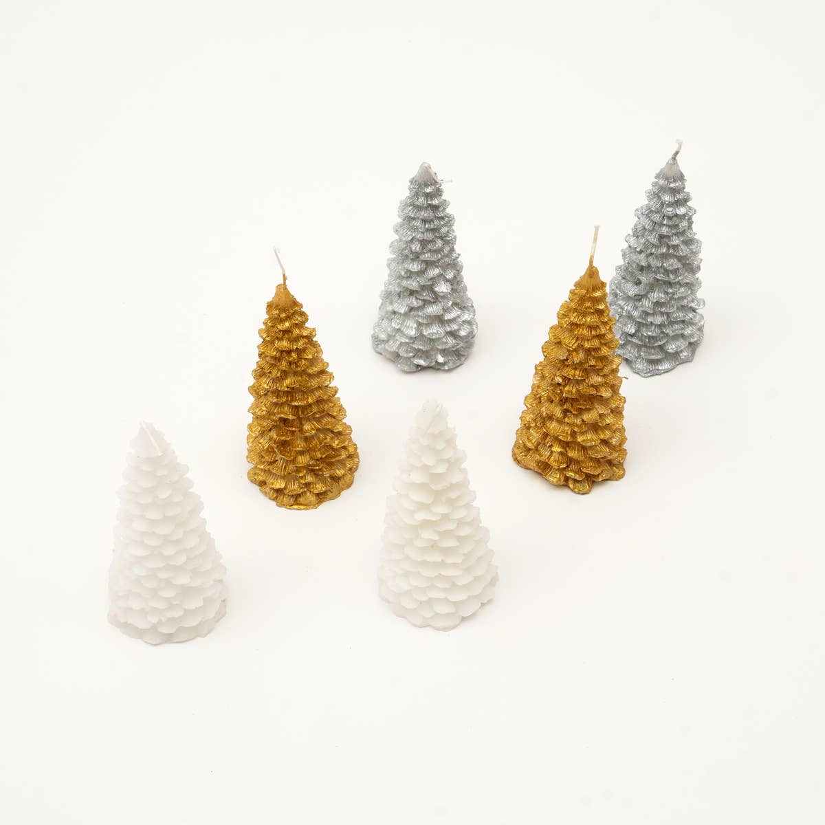 Metallic Christmas Tree Candles, Set of 6