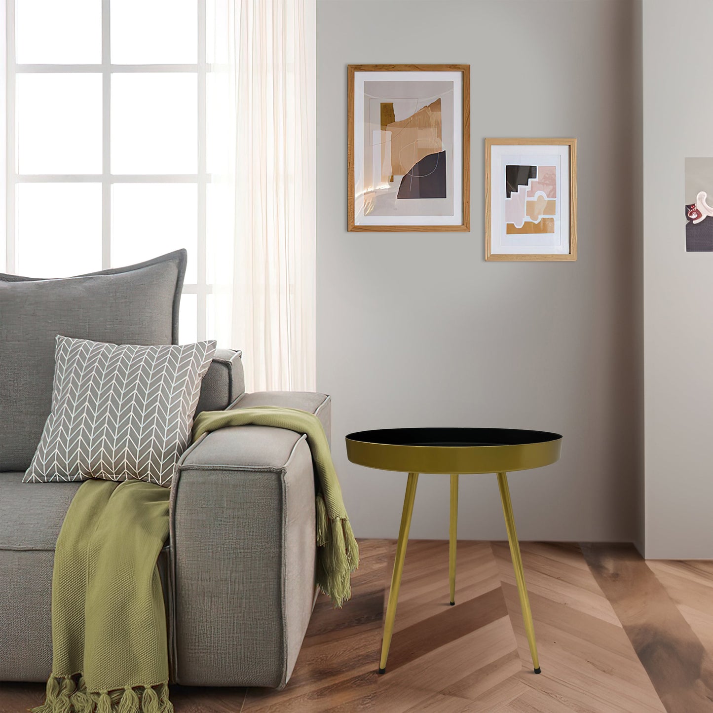 Camellia Round Side Table with Iron Frame