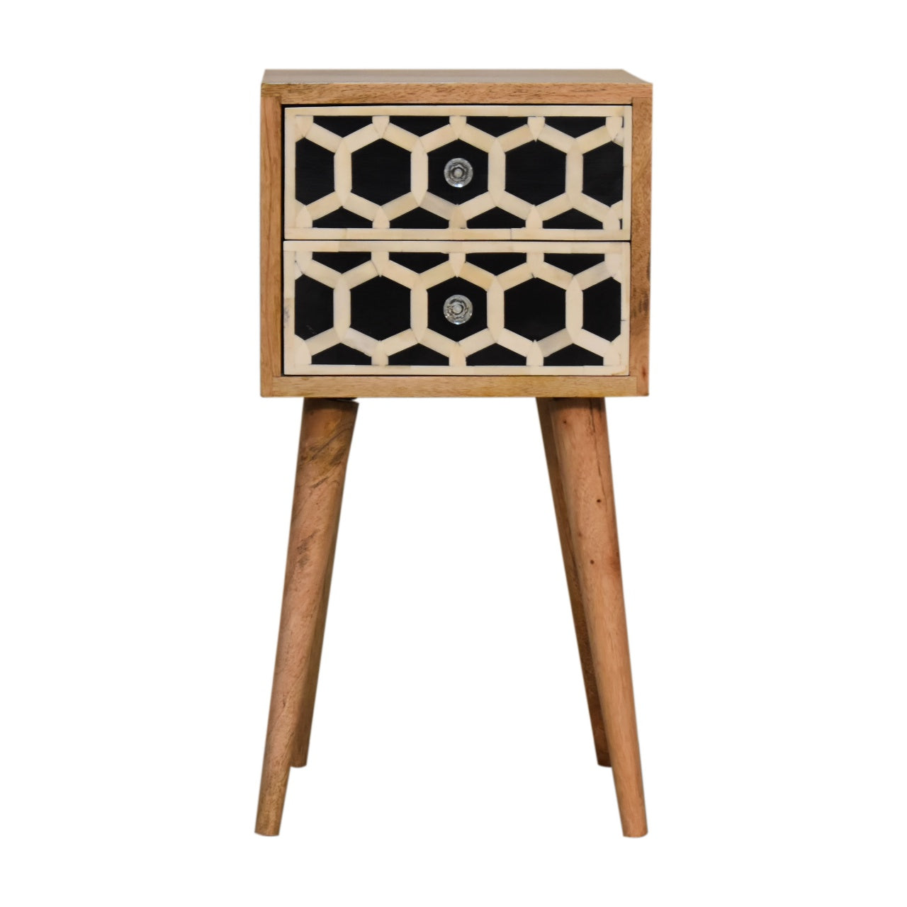 Arcanist Bone Inlay Bedside with 2 Drawers and Tapered Legs