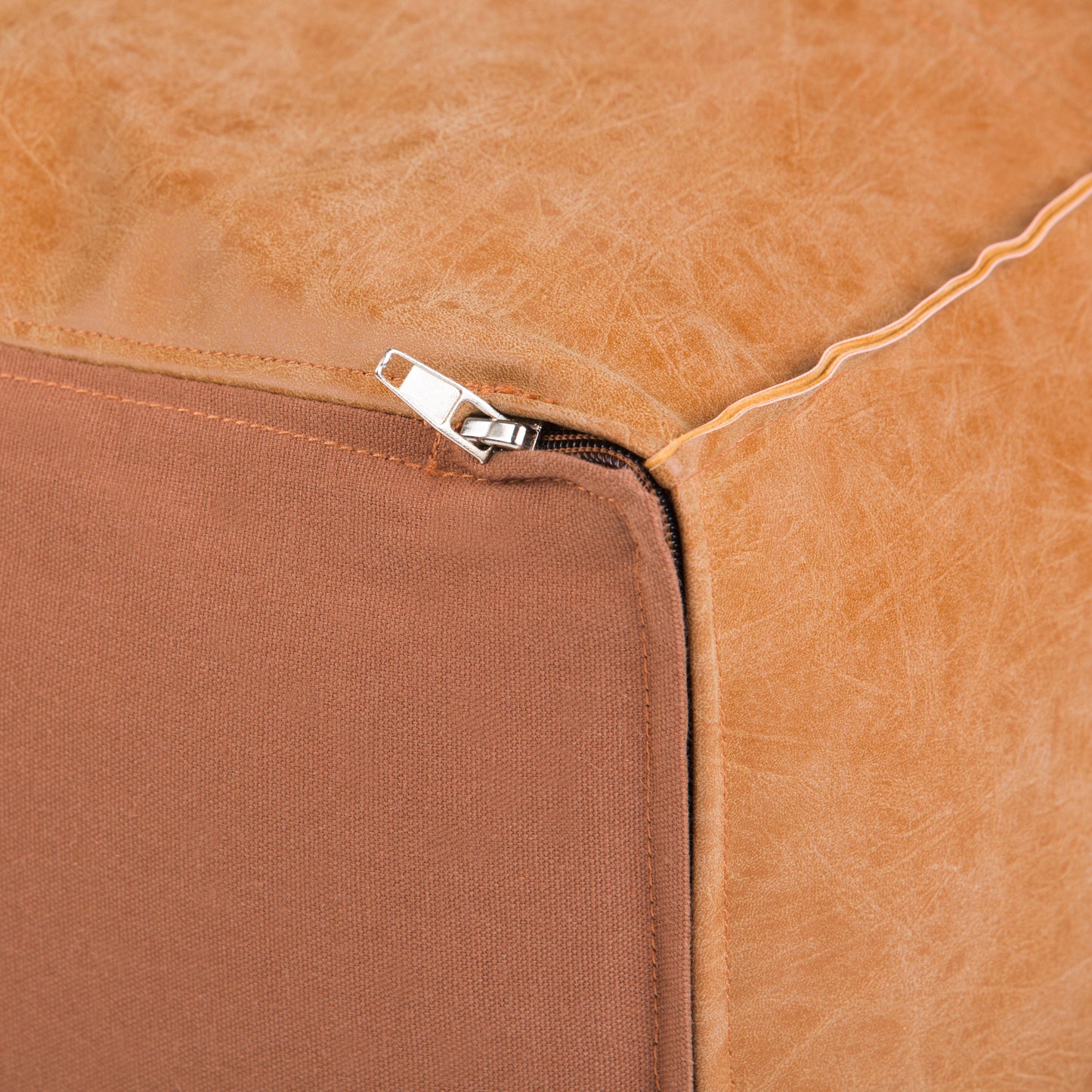 Ascendant Faux Leather Square Pouf with Top Stitching Detail