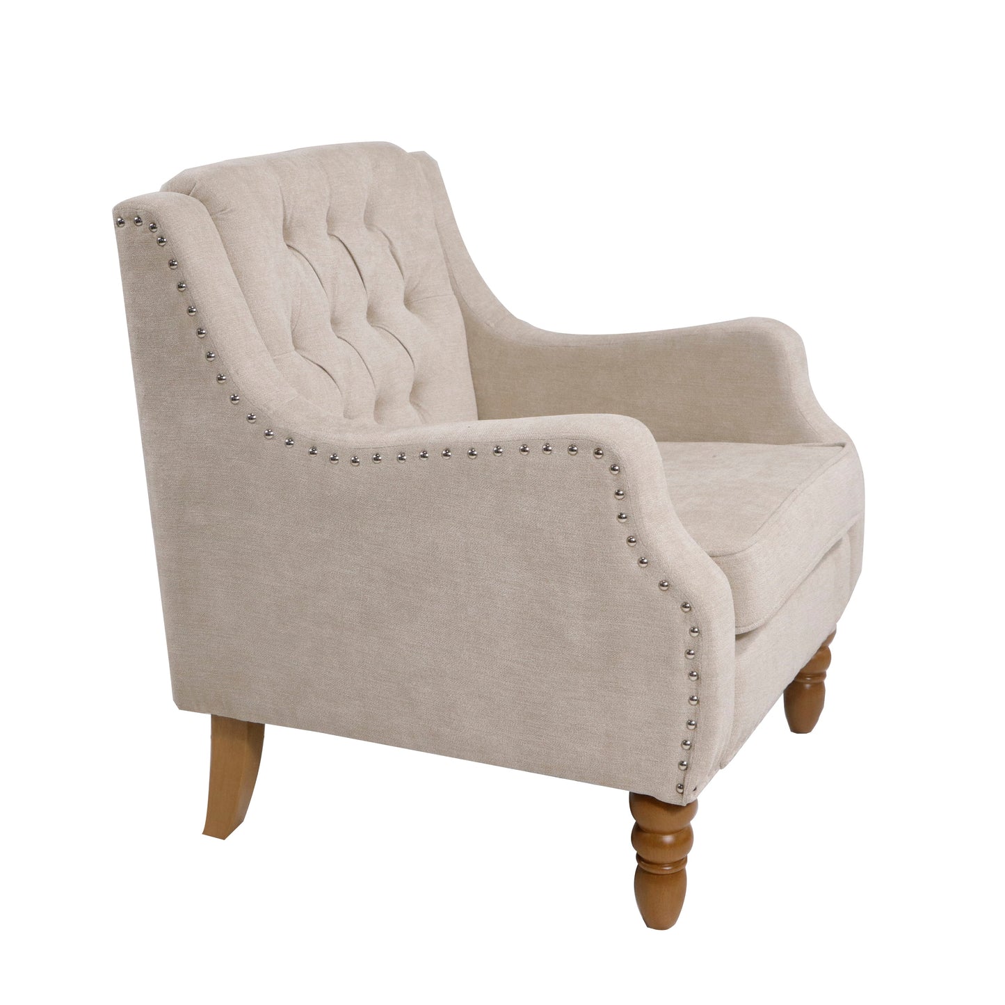 Caryl Button Tufted Upholstered Accent Chair with Recessed Arms and Nailhead Trim