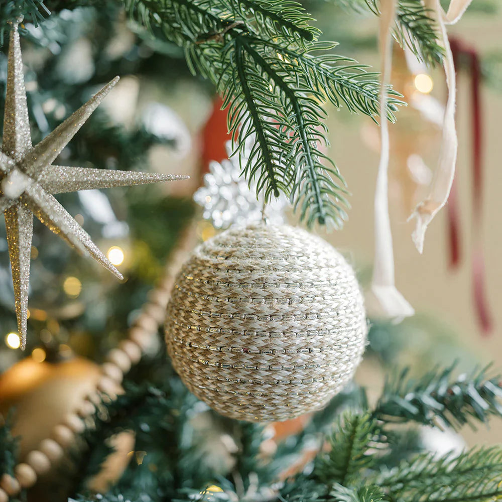 Beaded Jute Christmas Ornaments, Set of 4