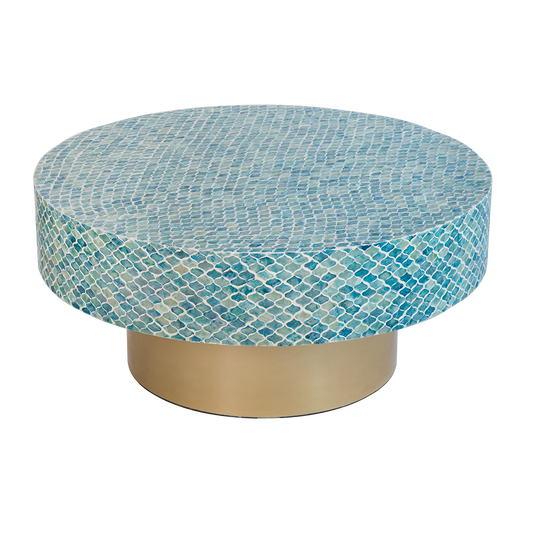 Alacrits Round Coffee Table with Capiz Design and Pedestal Base