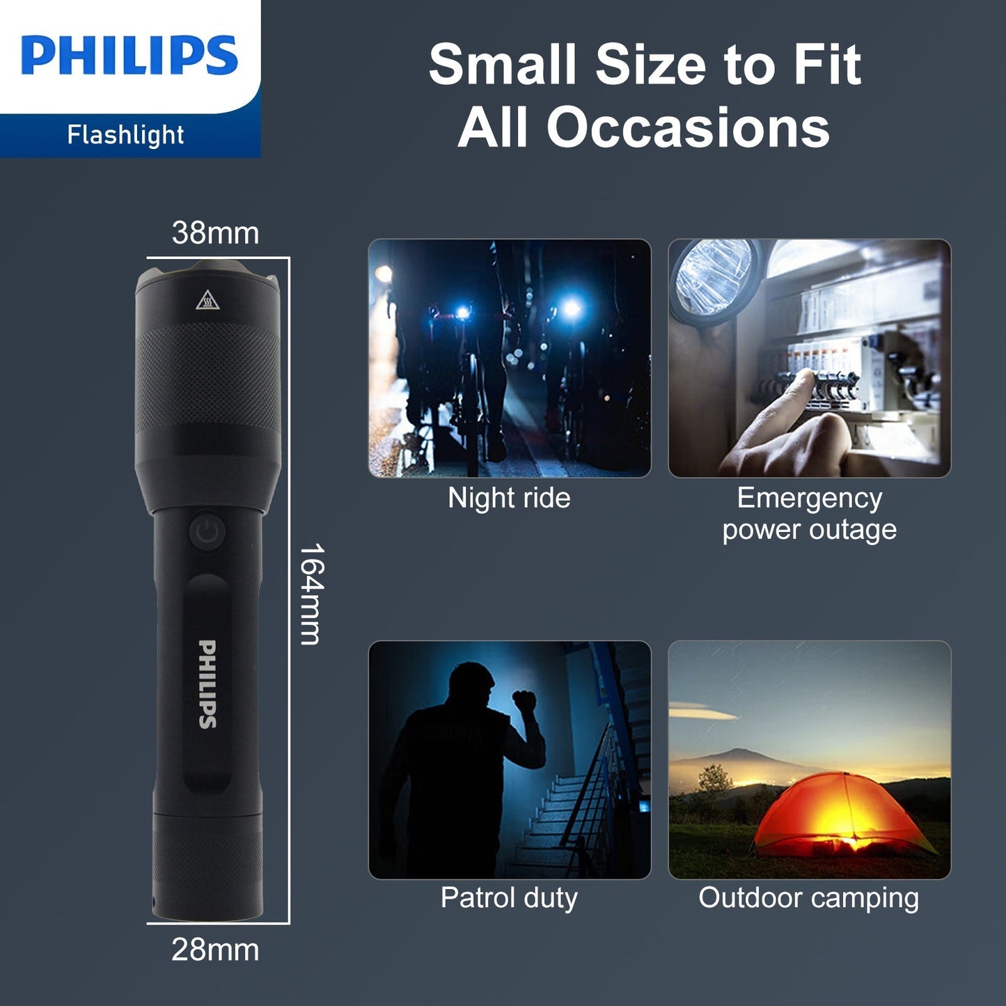 Philips SFL5805R Rechargeable LED Flashlight 1200 Lumens (Black)