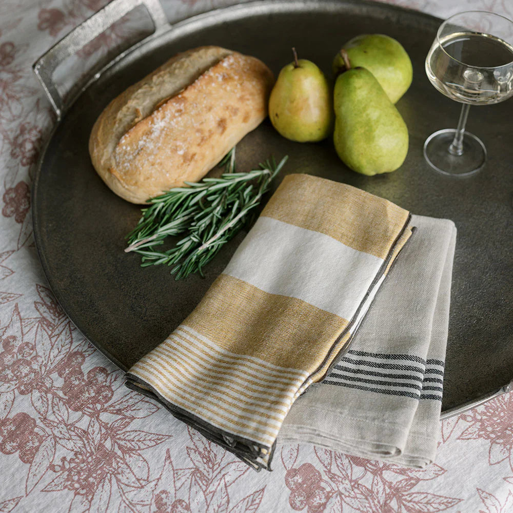 100% Linen Yellow Striped Napkin, Set of 4