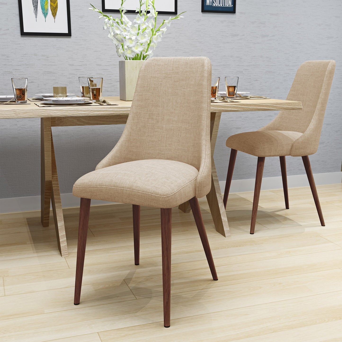 Psyche Upholstered Dining Chair with Wood Legs, Set of 2