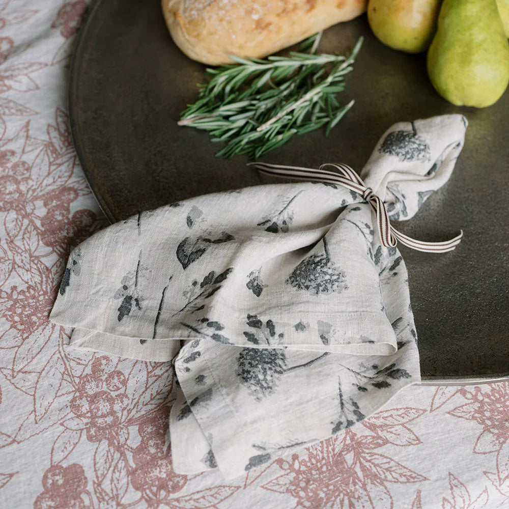 100% Linen Grey Hydrangea Napkin, Set of 4