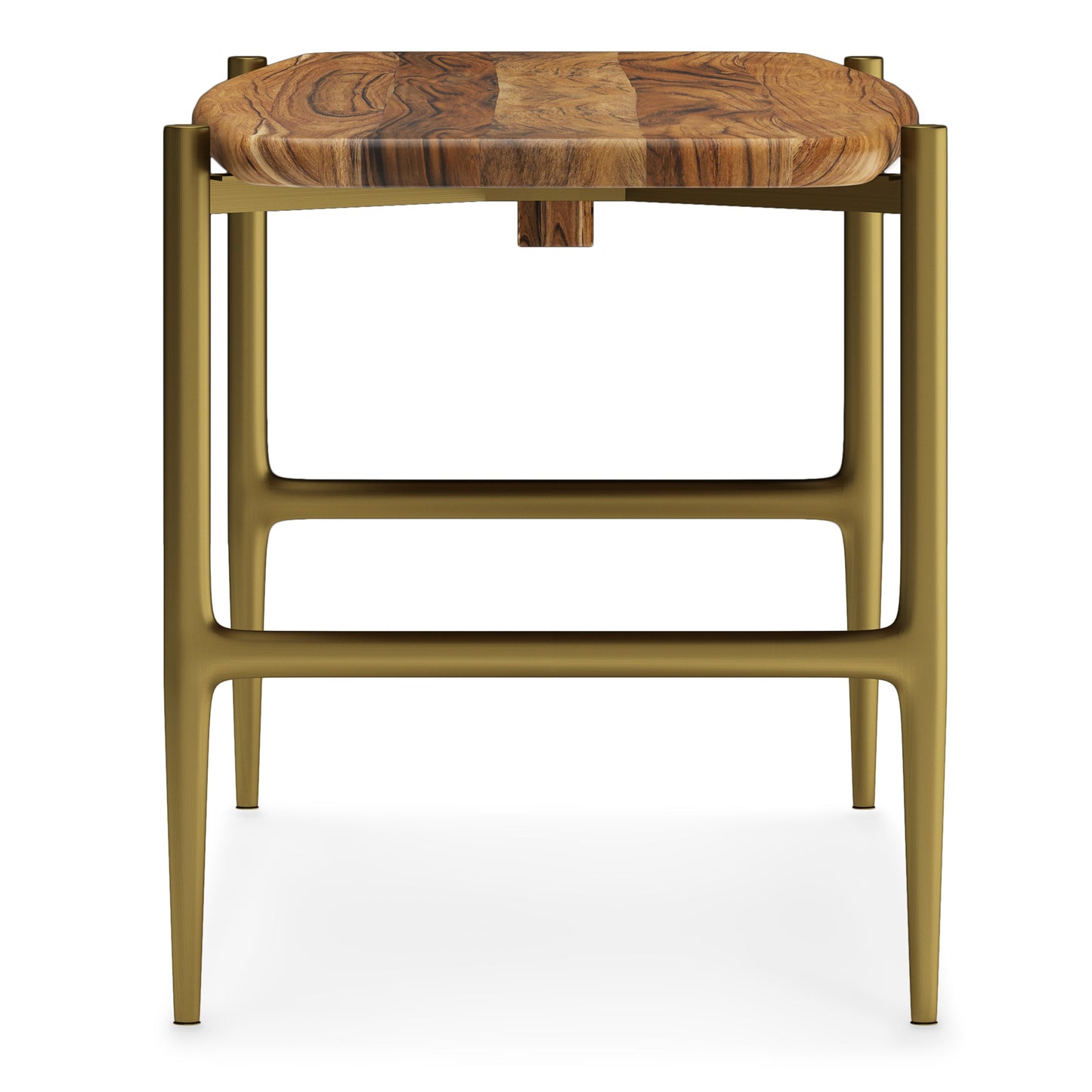 Bench with Lacquered Top and Metal Tapered Legs