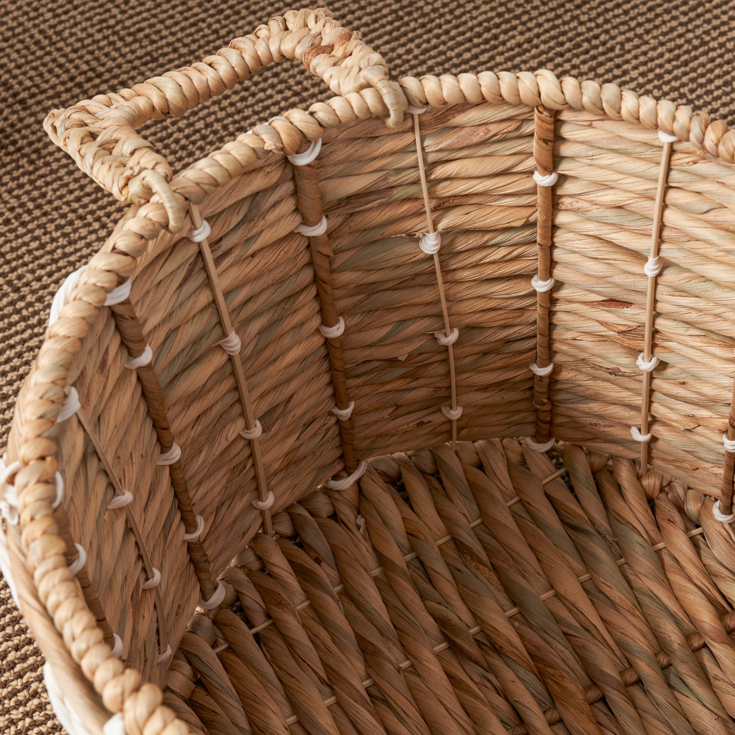 Storage Basket with Handles and Twisted Weave Pattern