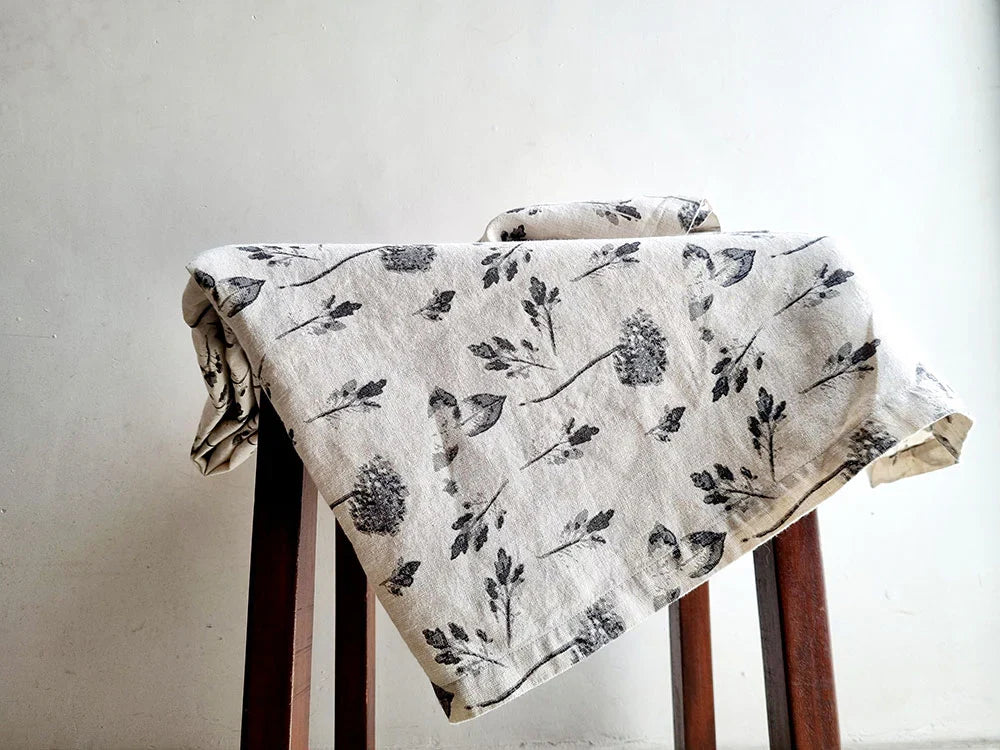100% Linen Grey Hydrangea Tablecloth