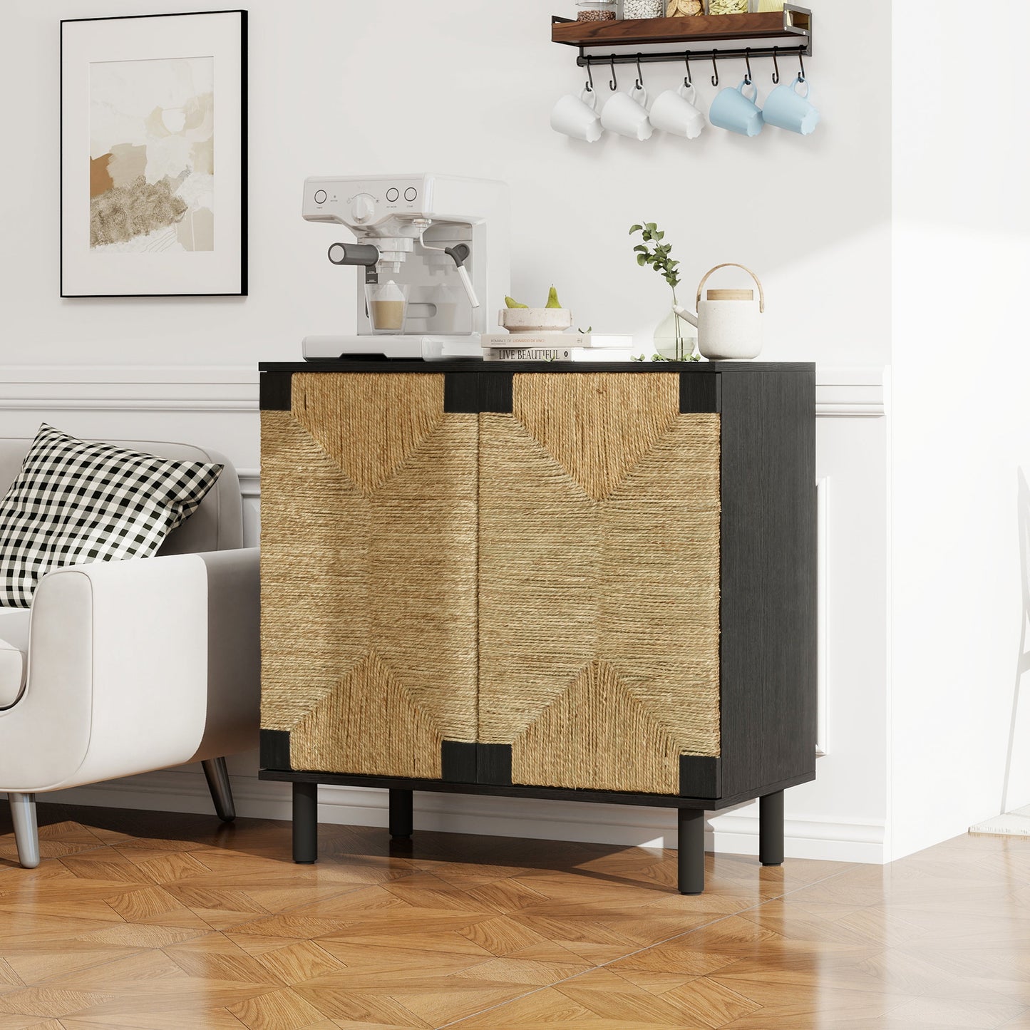 Wood Sideboard with 2 Doors and Adjustable Shelf
