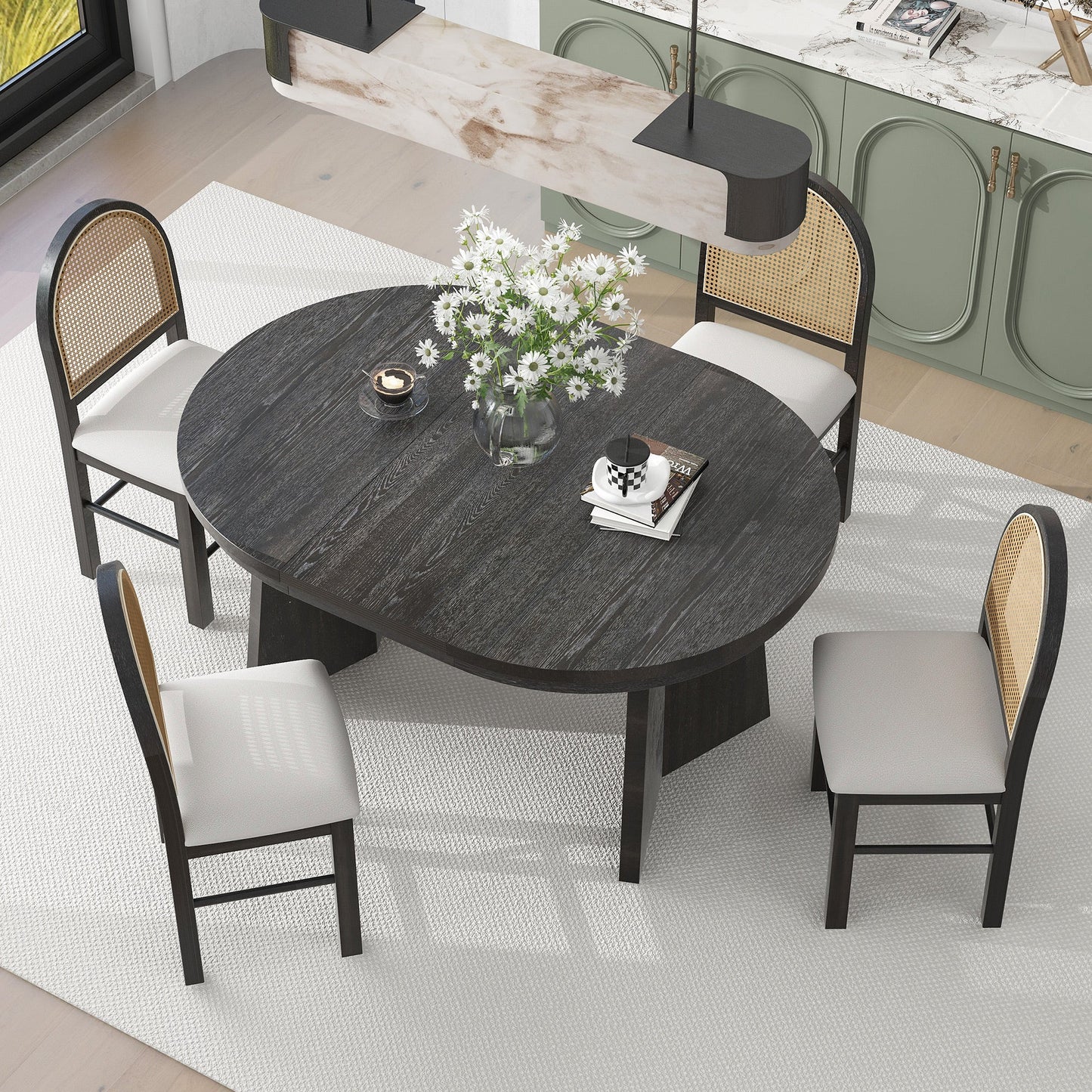 Monza 5-Piece Dining Set with Extendable Oval Table and 4 Upholstered Chairs