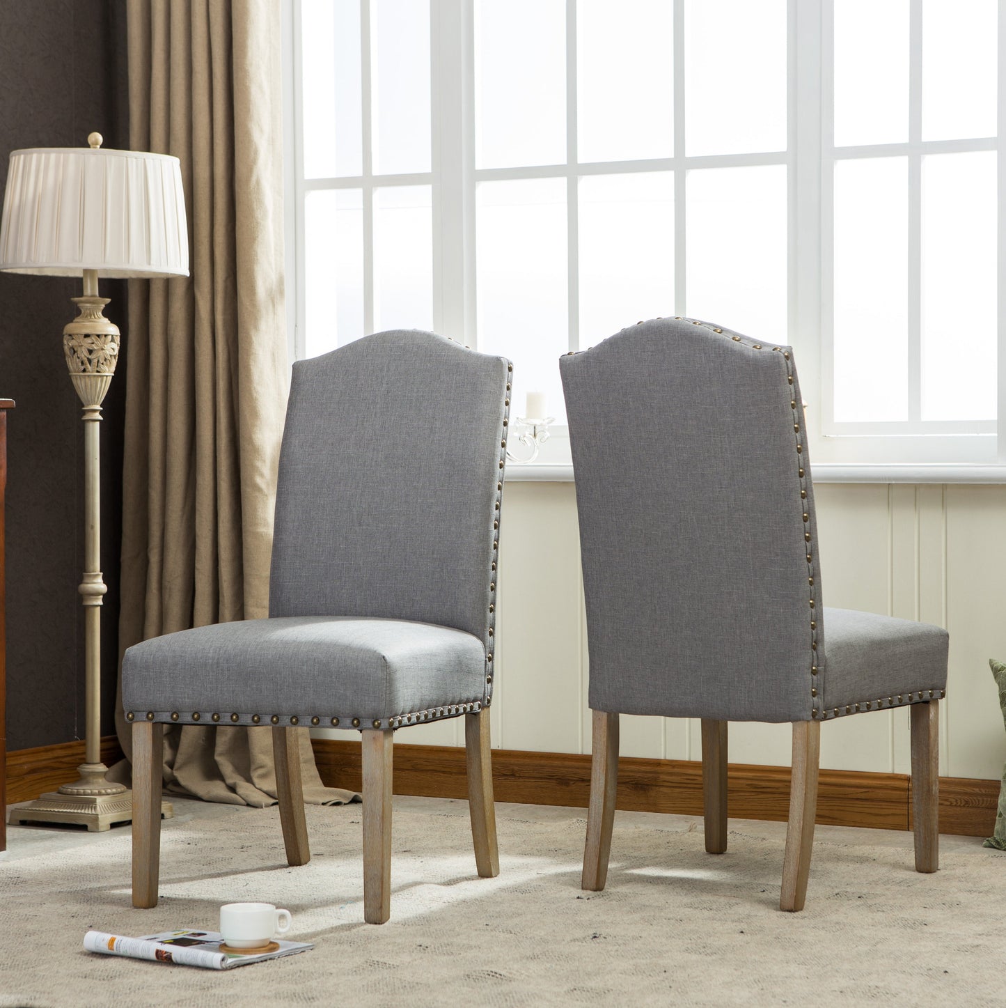 Wolen Upholstered Dining Chair with Nailhead Trim and High Back, Set of 2