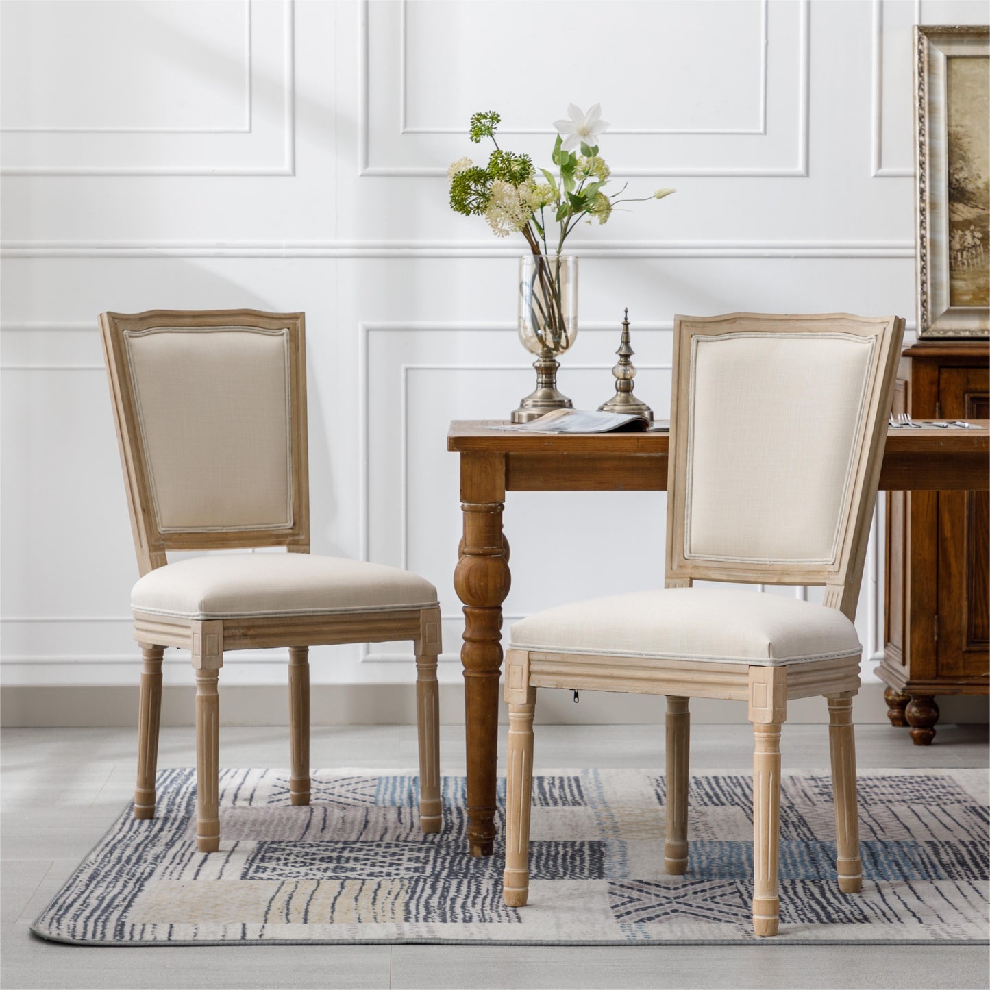 Upholstered Dining Chair with Square Back and Solid Wood Frame, Set of 2