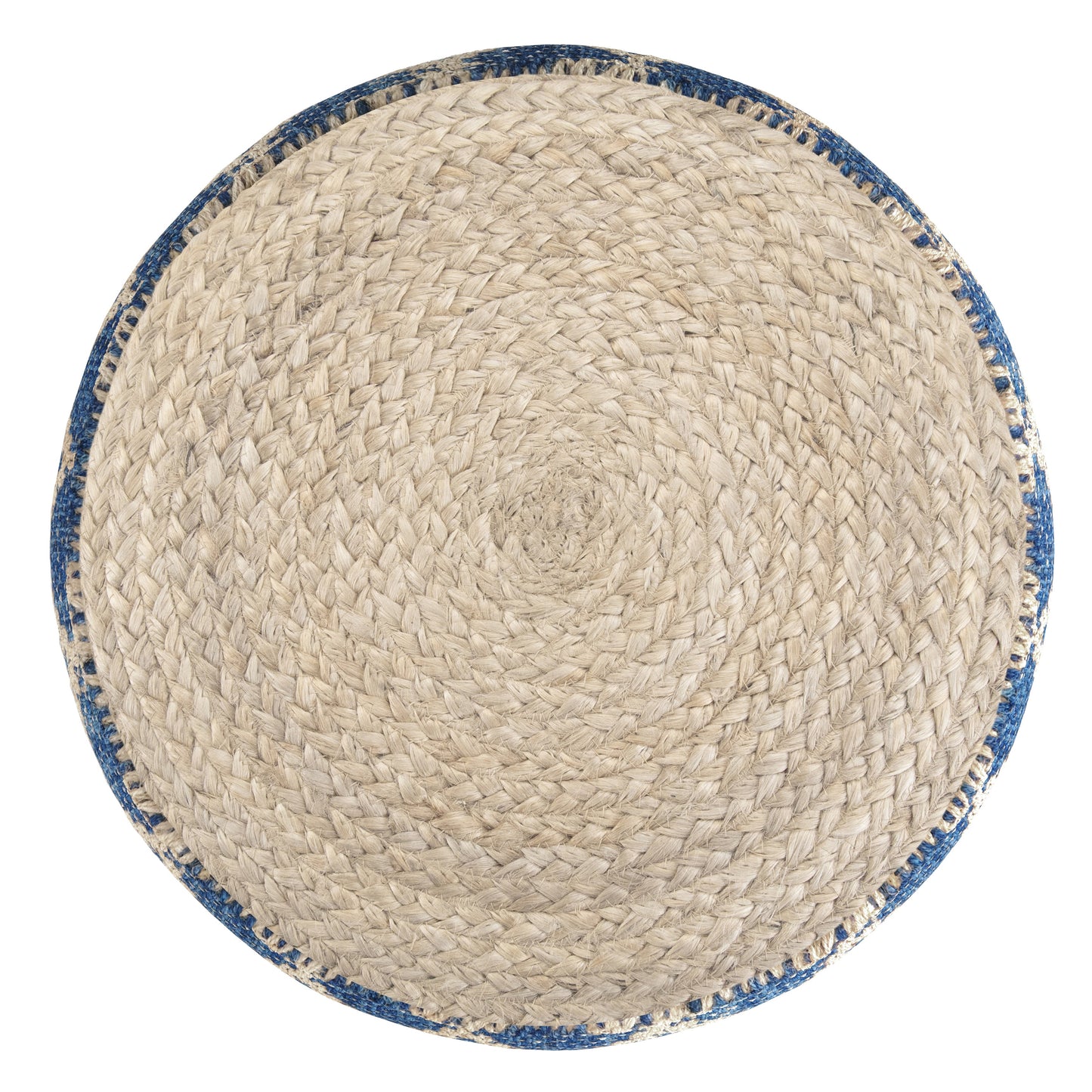 Round Pouf with Cotton and Jute Woven Diamond Pattern