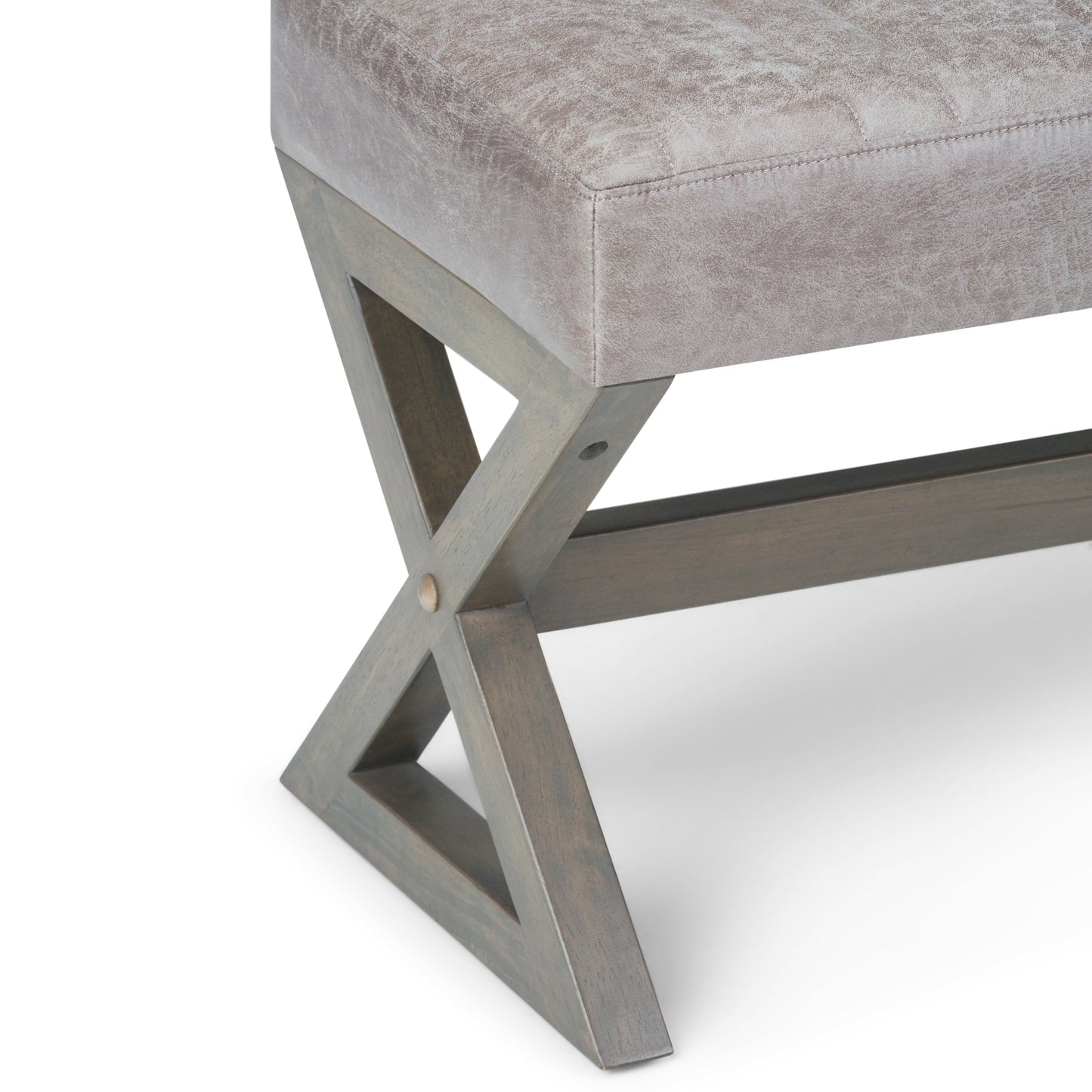 Bloom Upholstered Ottoman Bench with Vertical Stitching and X Design Trestle Base