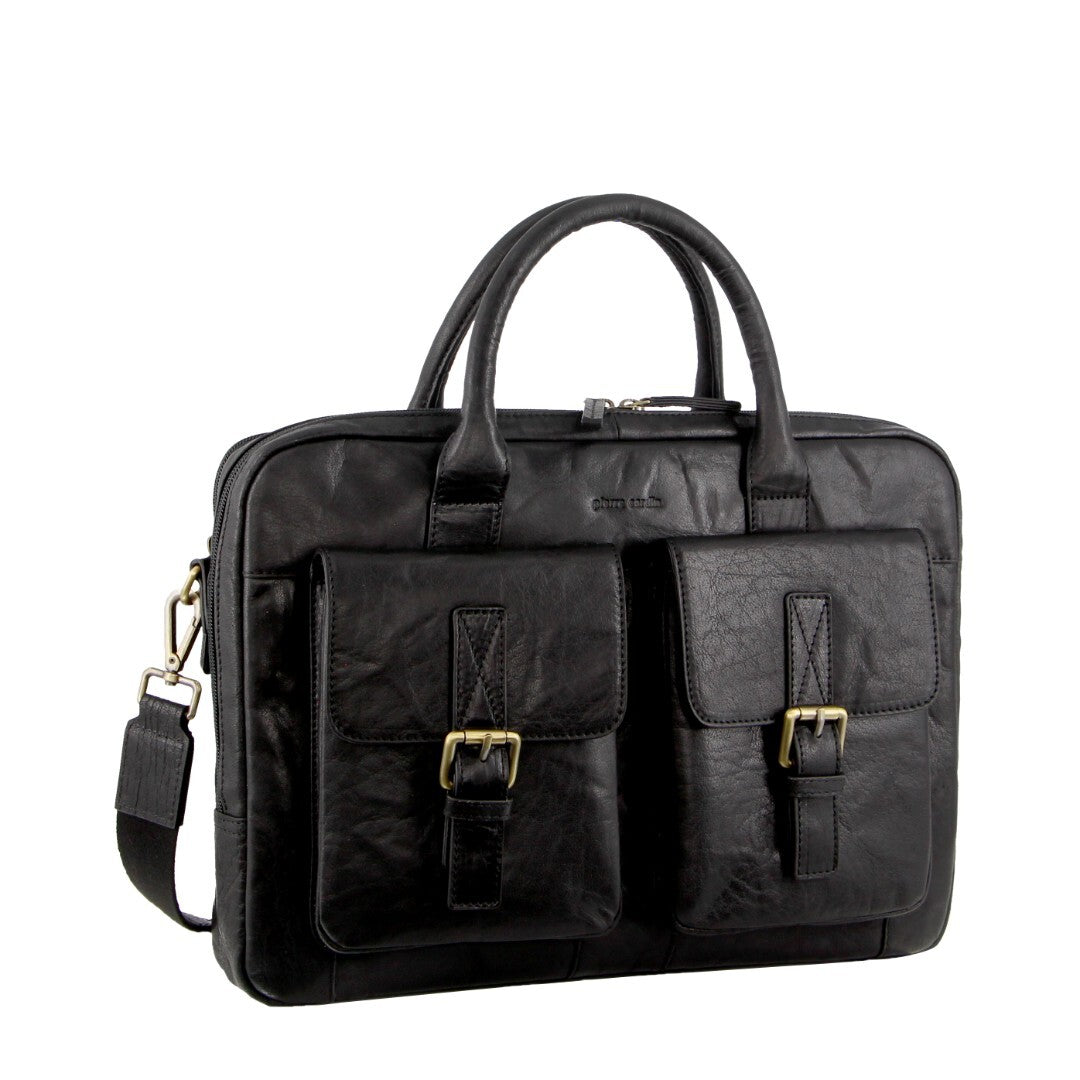 Pierre Cardin Leather 15" Multi-Compartment Laptop Bag (Black)