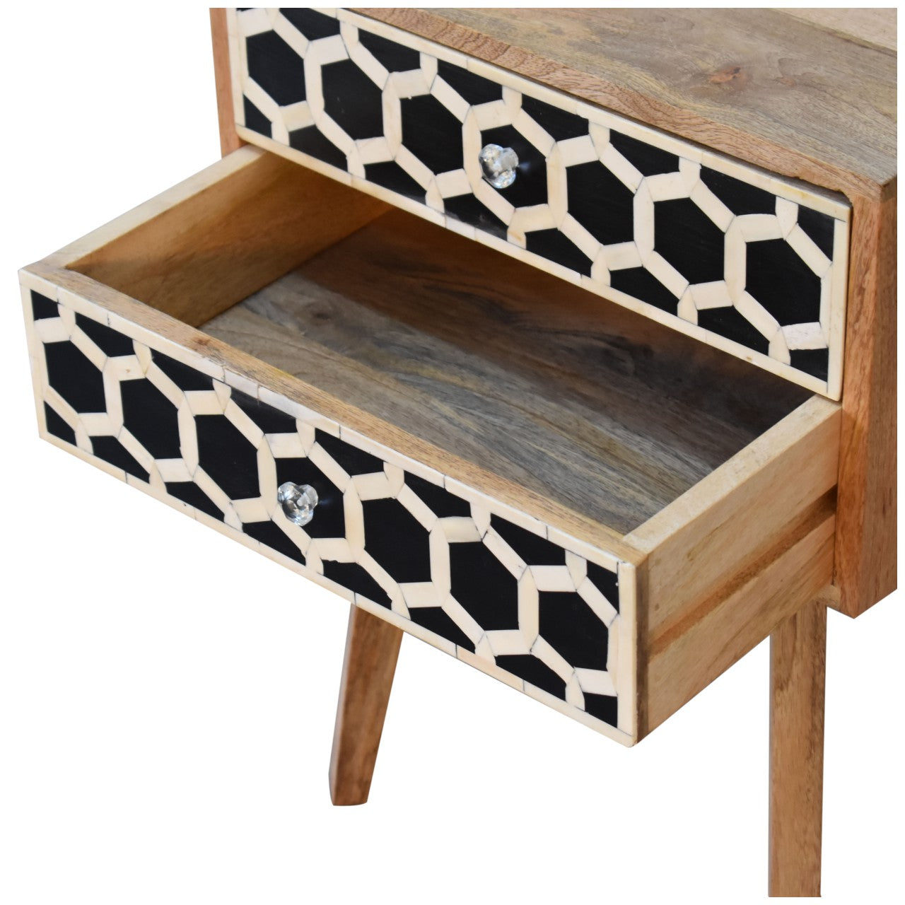Arcanist Bone Inlay Bedside with 2 Drawers and Wood Frame