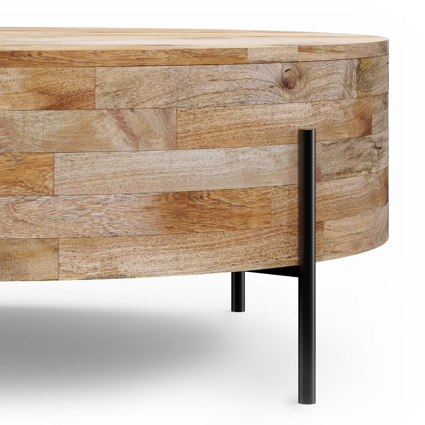 Round Drum Coffee Table with Black Metal Legs