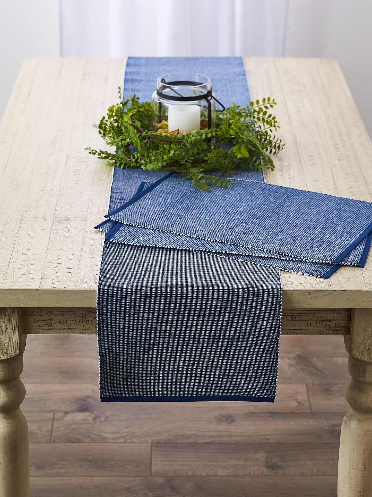 Navy/White 2-Tone Ribbed Table Runner 13X108