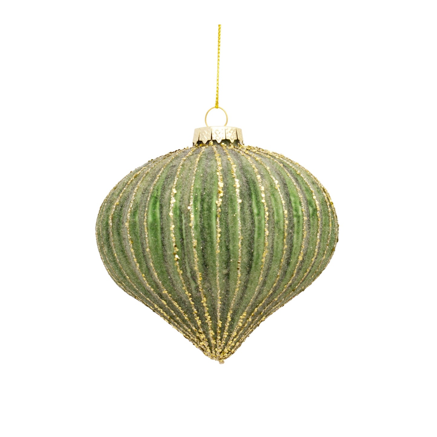 Ribbed Glass Ornament with Gold Accent, Set of 6