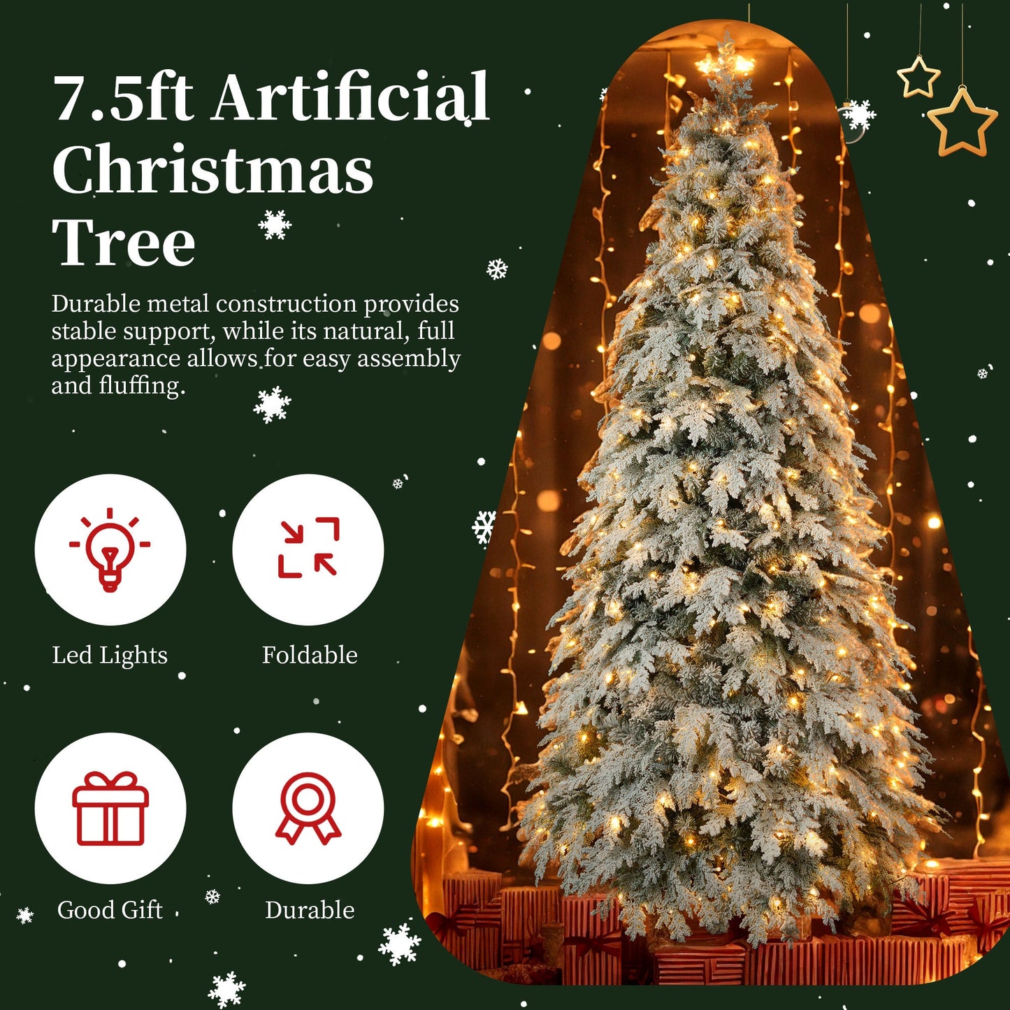 Lirna 7.5ft Artificial Christmas Tree with 400 LED Lights and 1200 Bendable Branches, Xmas Tree Christmas Decorations