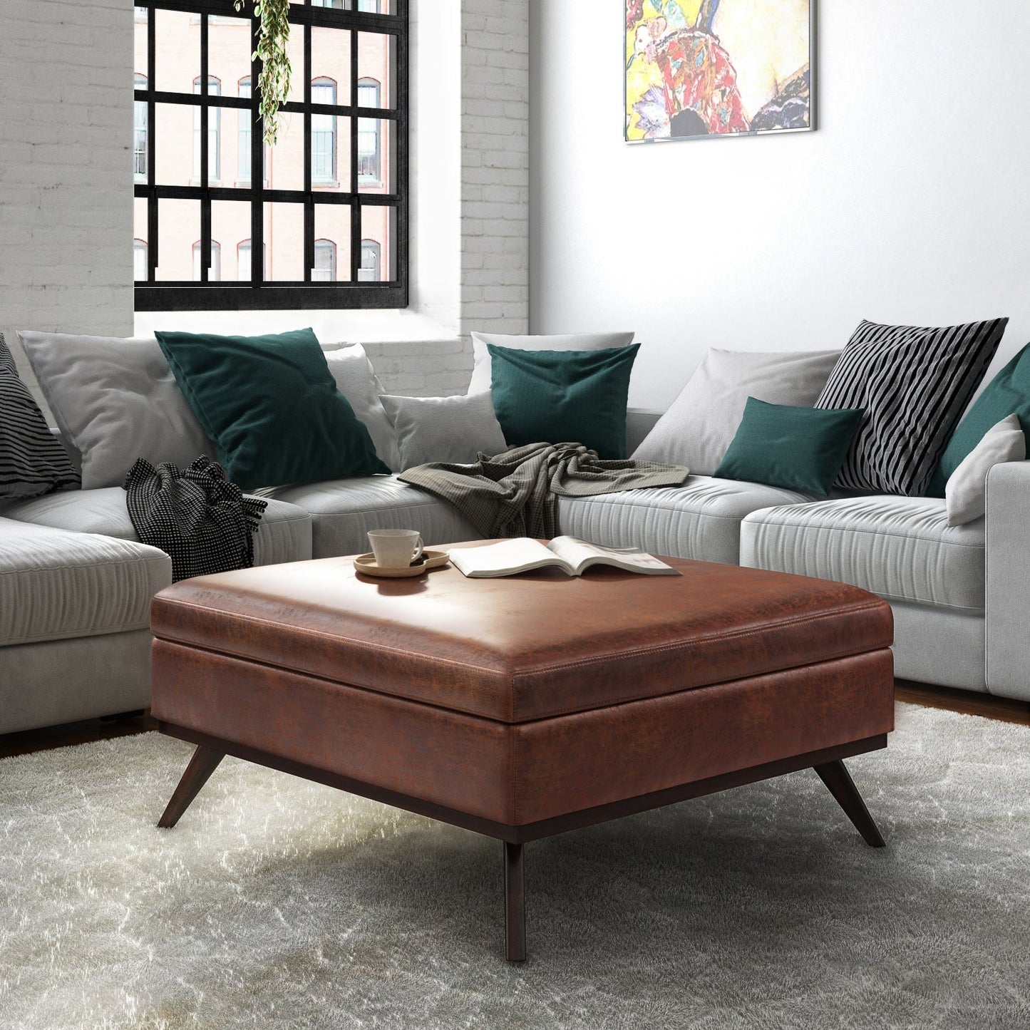 Venture 40"W Square Flip Top Ottoman with Wood Frame
