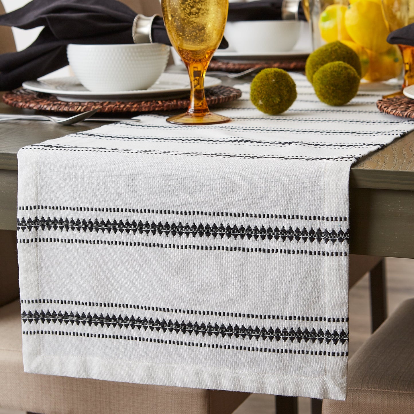 Black Zig Dobby Stripe Table Runner 14X108