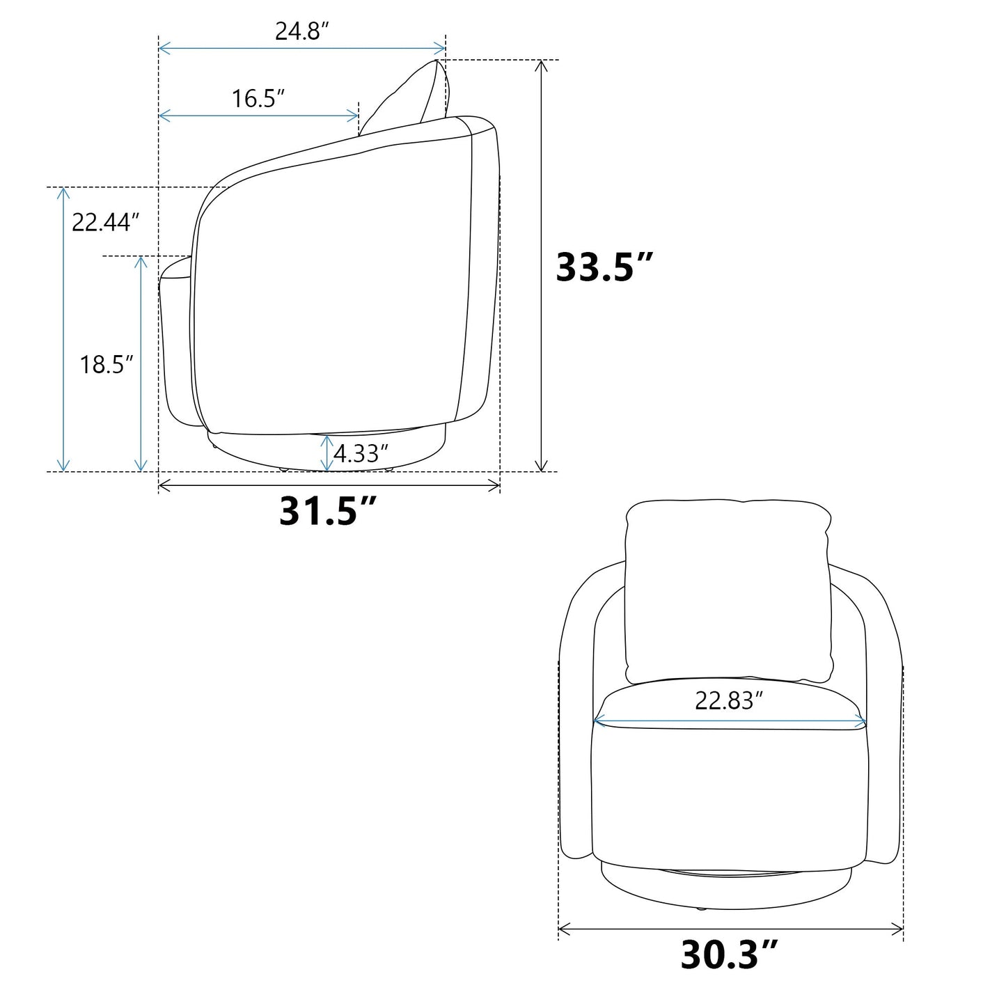 Actuator Upholstered Barrel Chair with 360-Degree Swivel Base and Curved Arms