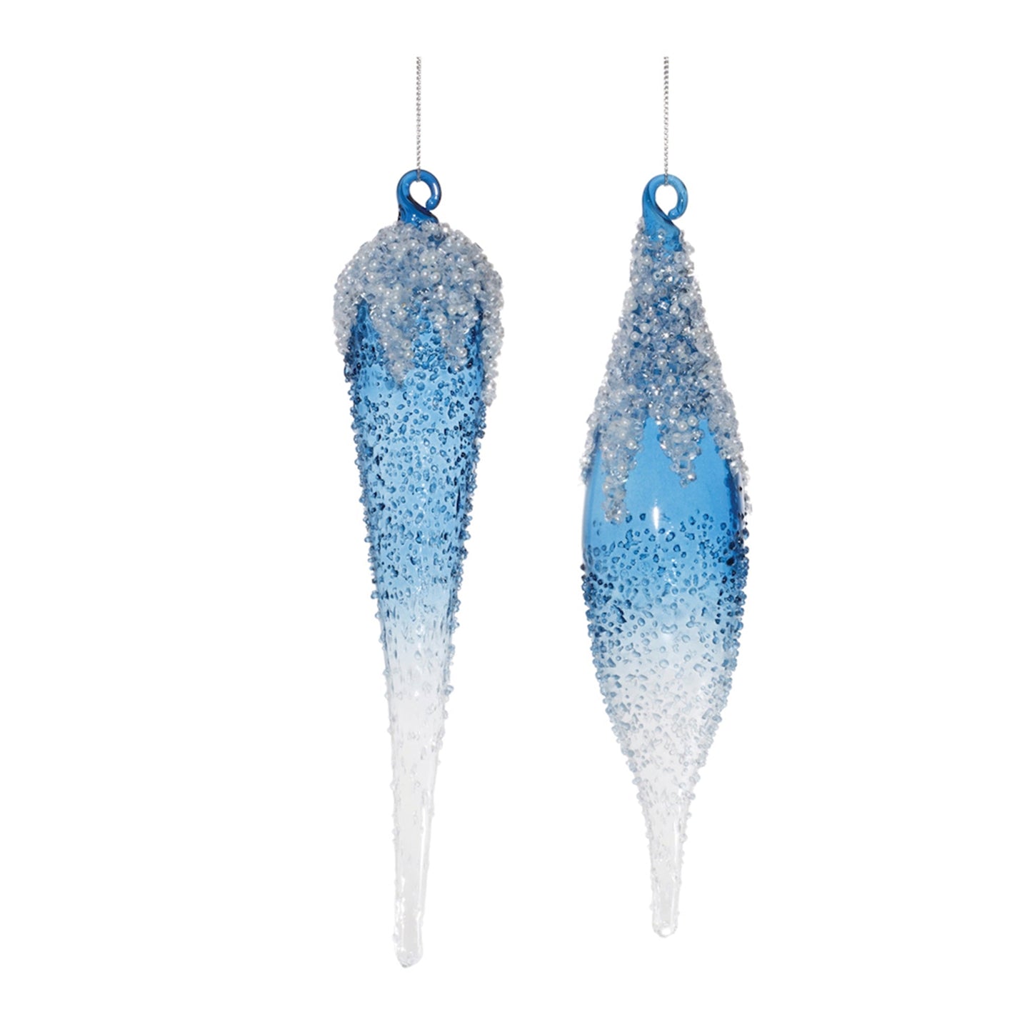 Blue Beaded Ombre Glass Drop Ornament, Set of 12