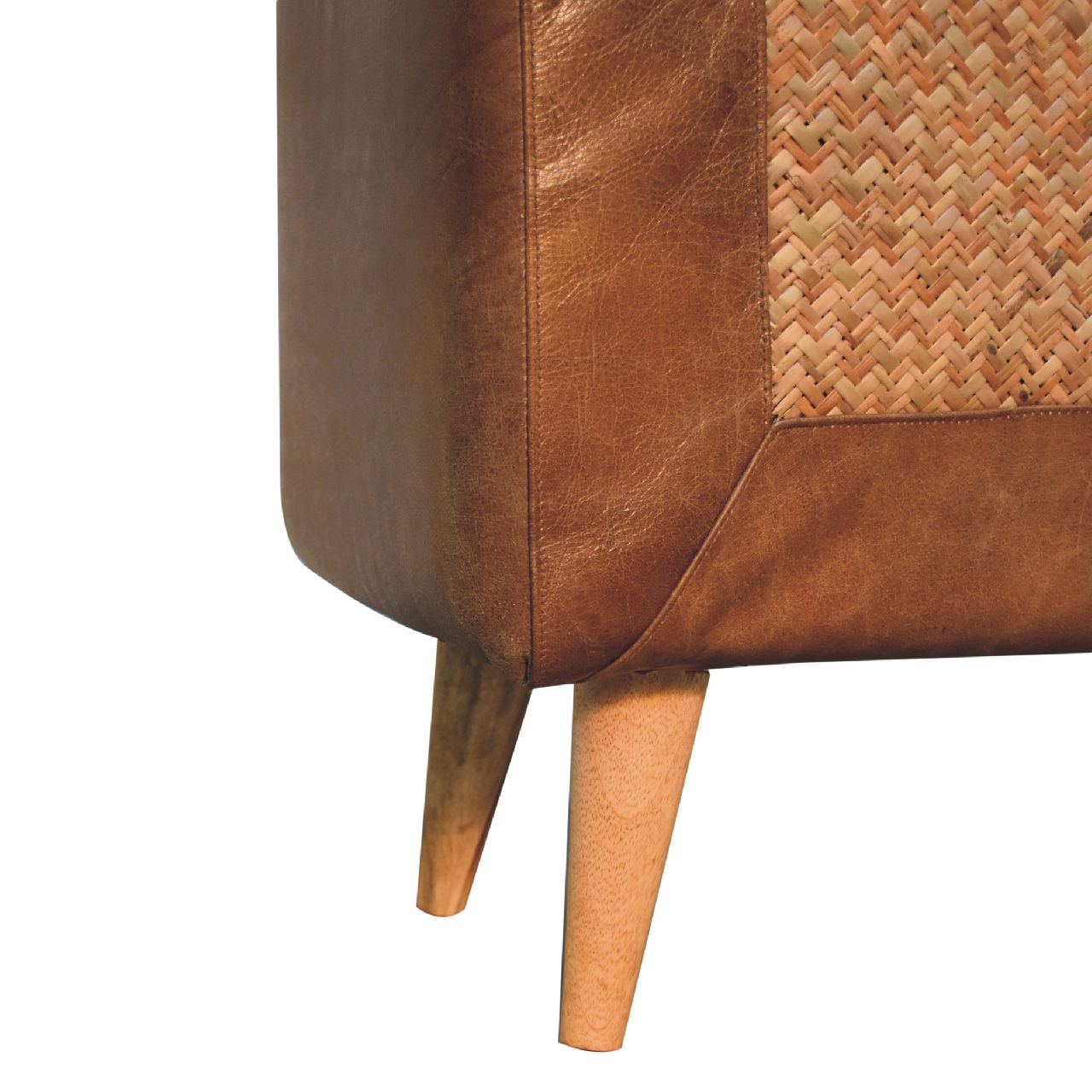Large Upholstered Bench with Seagrass Base and Wood Legs