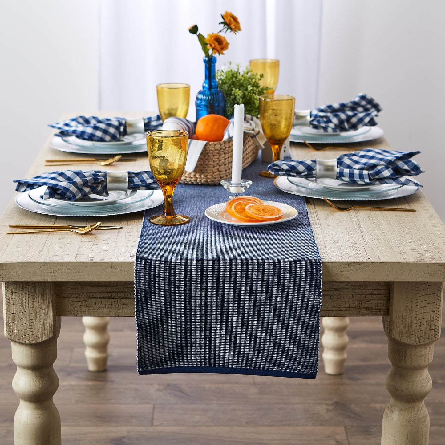 Navy/White 2-Tone Ribbed Table Runner 13X108