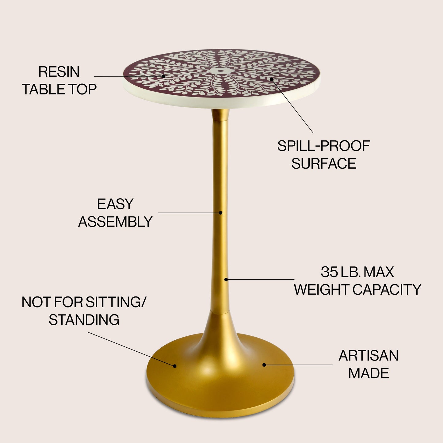 Nysha Modern Bohemian Metal/Resin Inlay Top End Table
