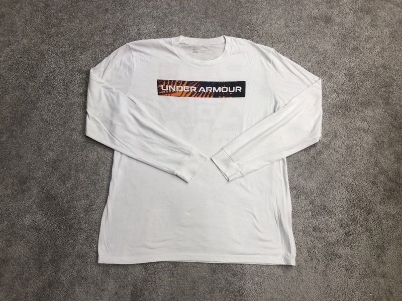Under Armour Shirts Mens Large White Crew Neck Tee Spell Out Logo Loose Fit