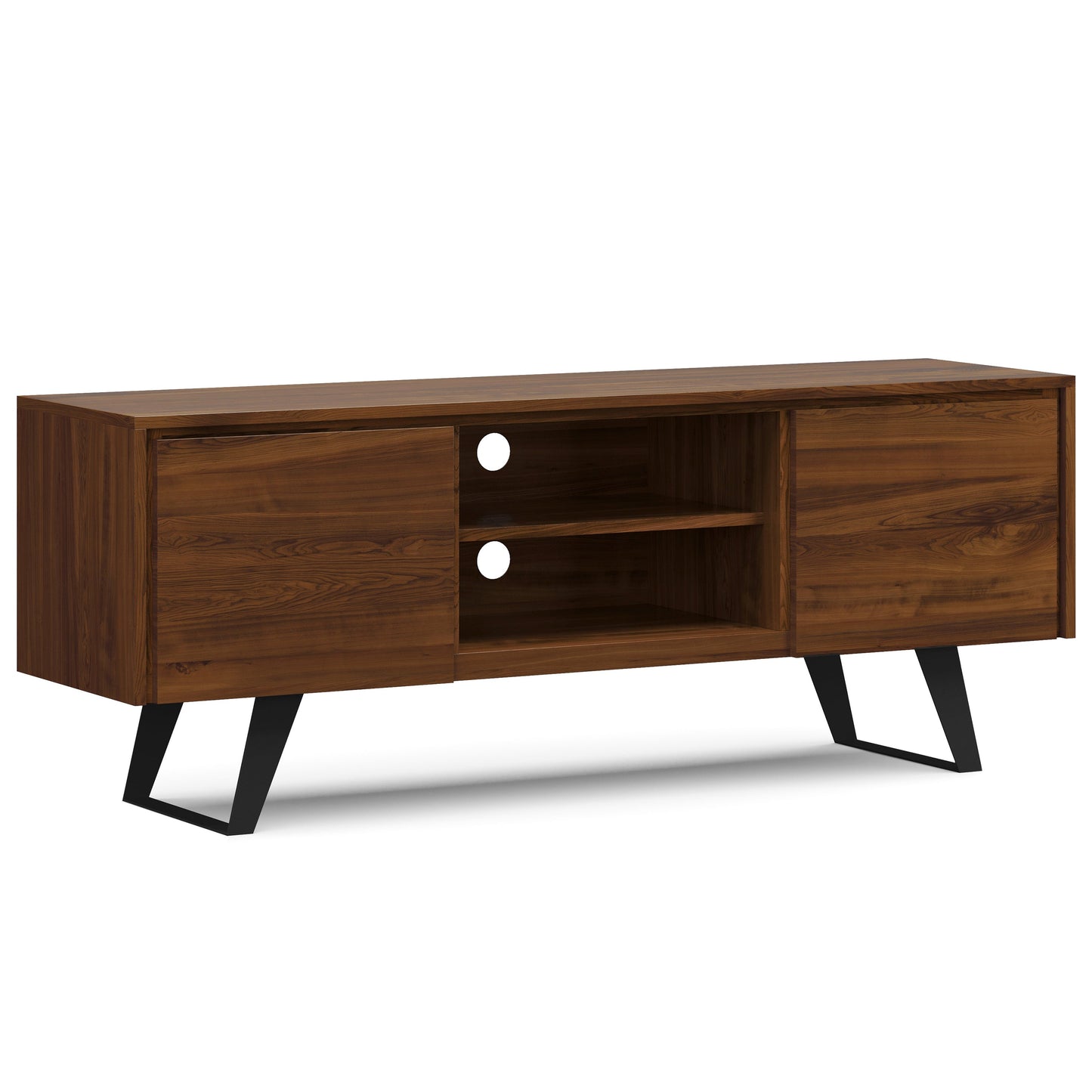 Pioneer TV Stand for TVs Up To 70 Inches with 2 Side Doors, Open Central Shelves and Metal Angled Legs