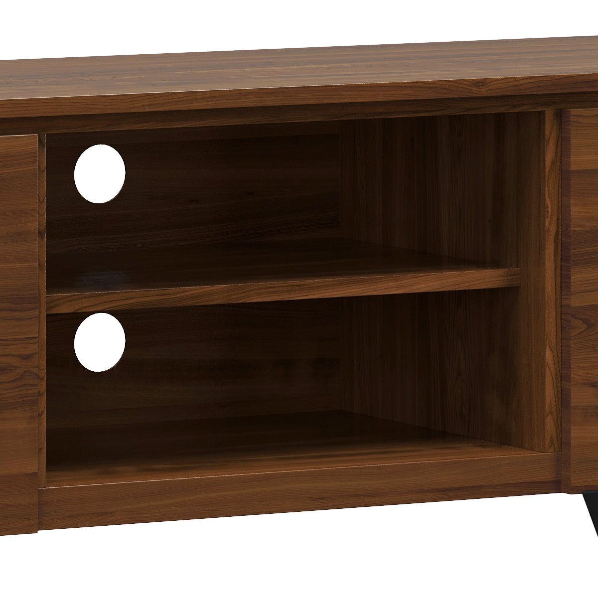 Pioneer TV Stand for TVs Up To 70 Inches with 2 Side Doors, Open Central Shelves and Metal Angled Legs