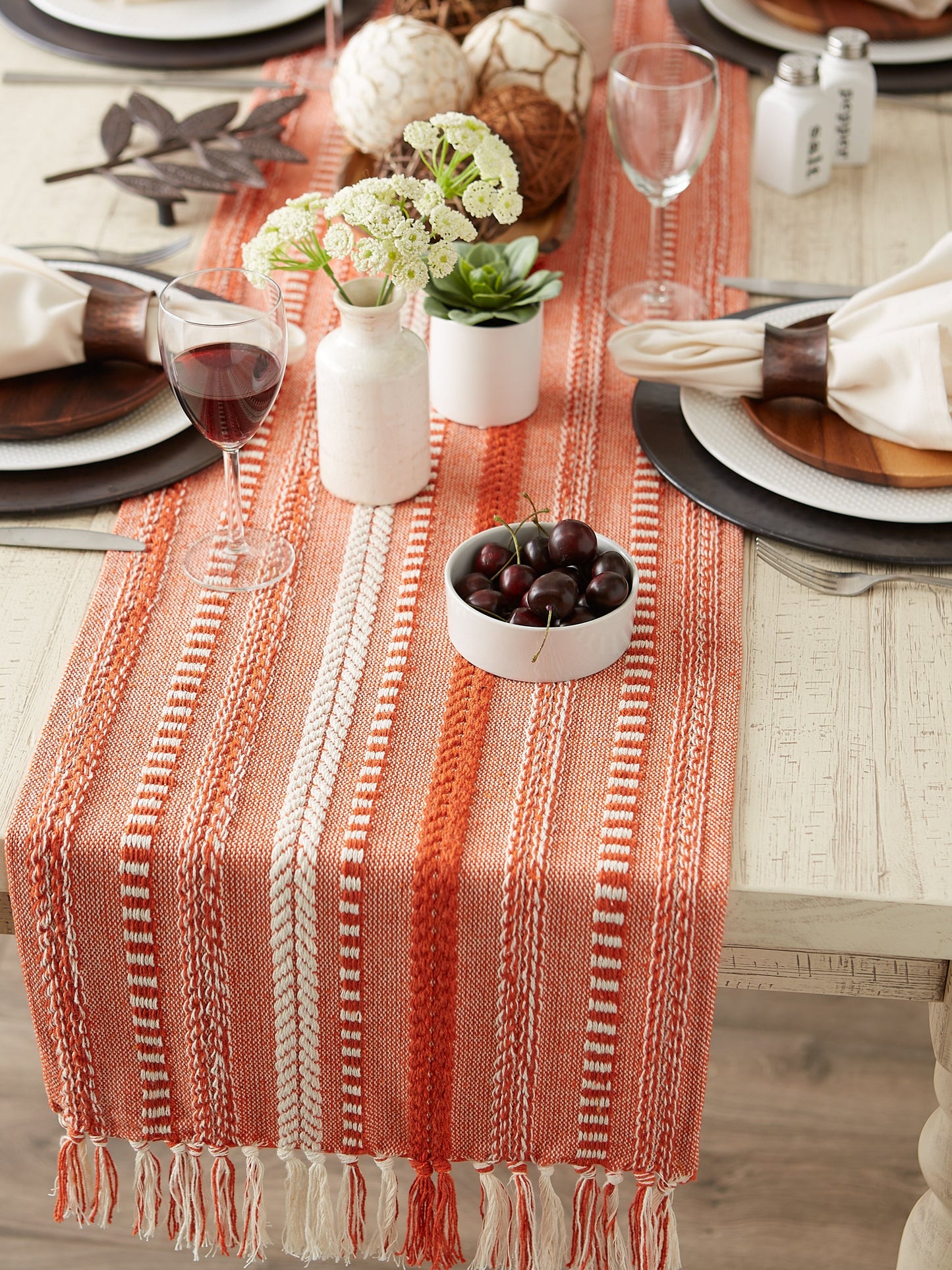 Vintage Red Braided Stripe Table Runner 15X72