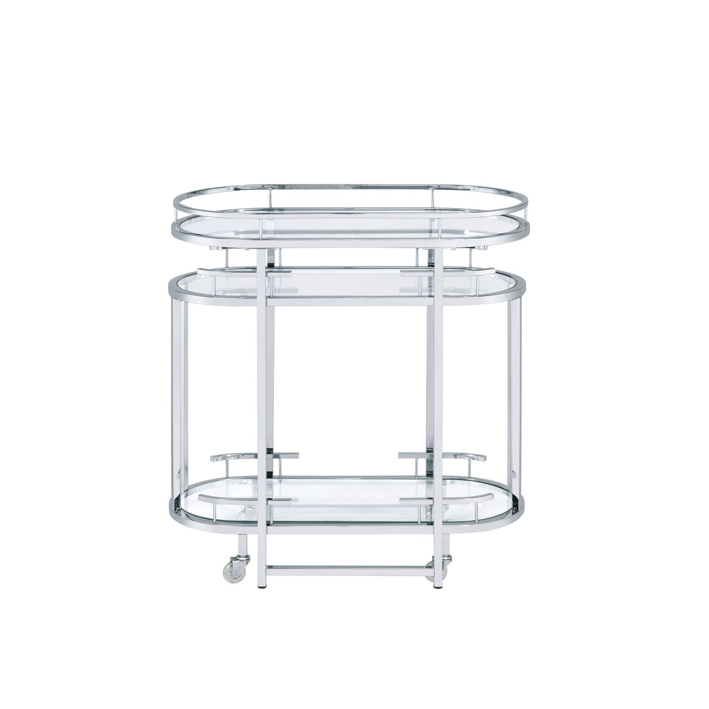 Serving Cart and Bar Table with Chrome Frame and Glass Shelves