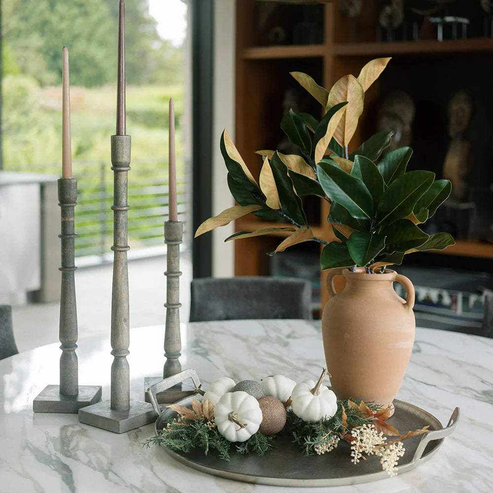 Grey Wooden Taper Candleholder, Set of 3