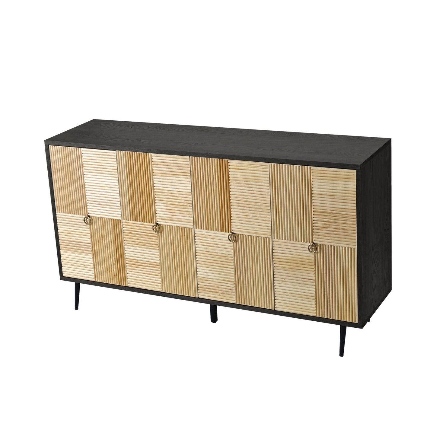4-Door Cabinet with Carved Effect Decoration Doors and Metal Legs