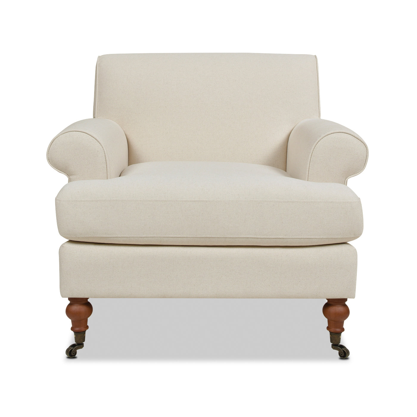 Cobaltex Upholstered Arm Chair with Metal Casters and Rolled Arms