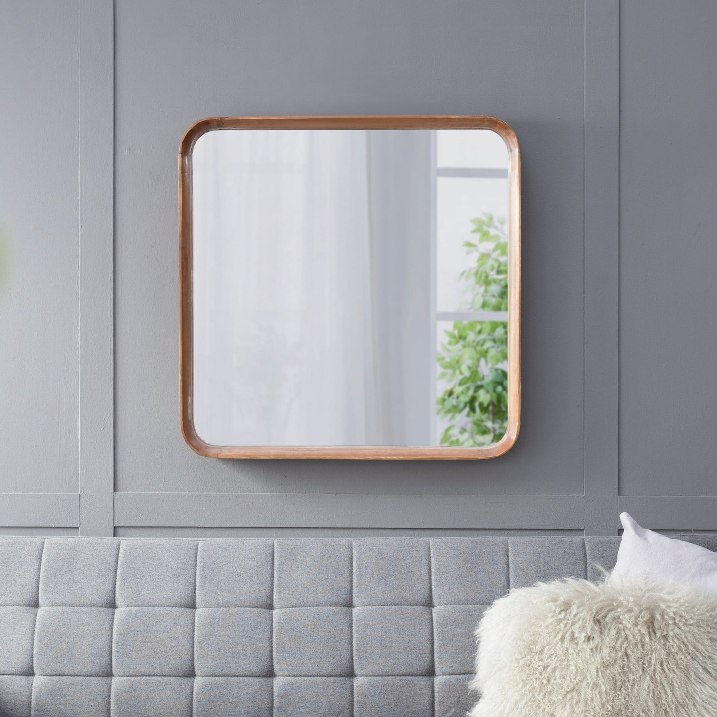 Square Wall Mirror with Wood Frame